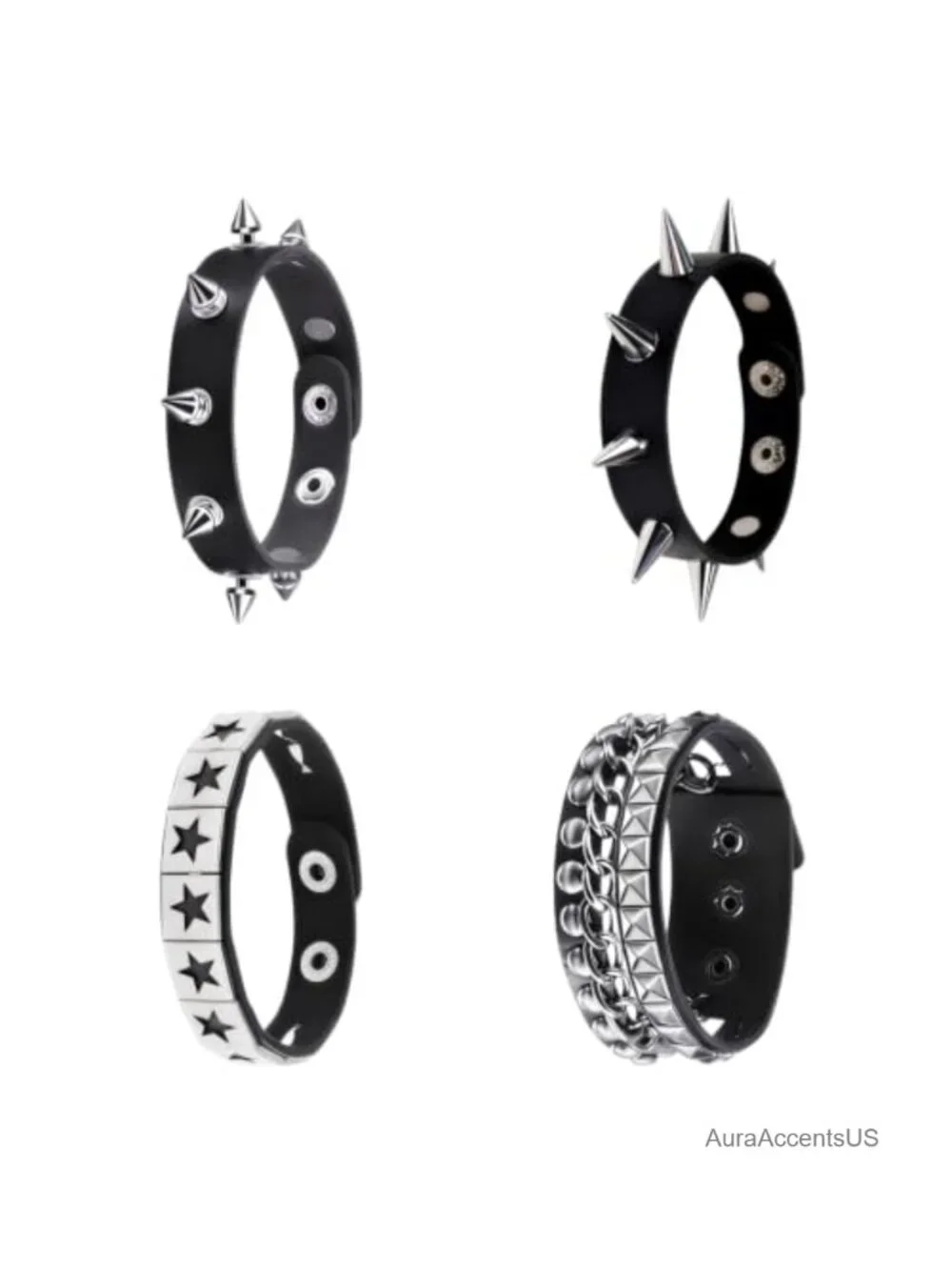 PU Leather Studded Bracelet Set Punk Rock Spikes Cuff Men Women